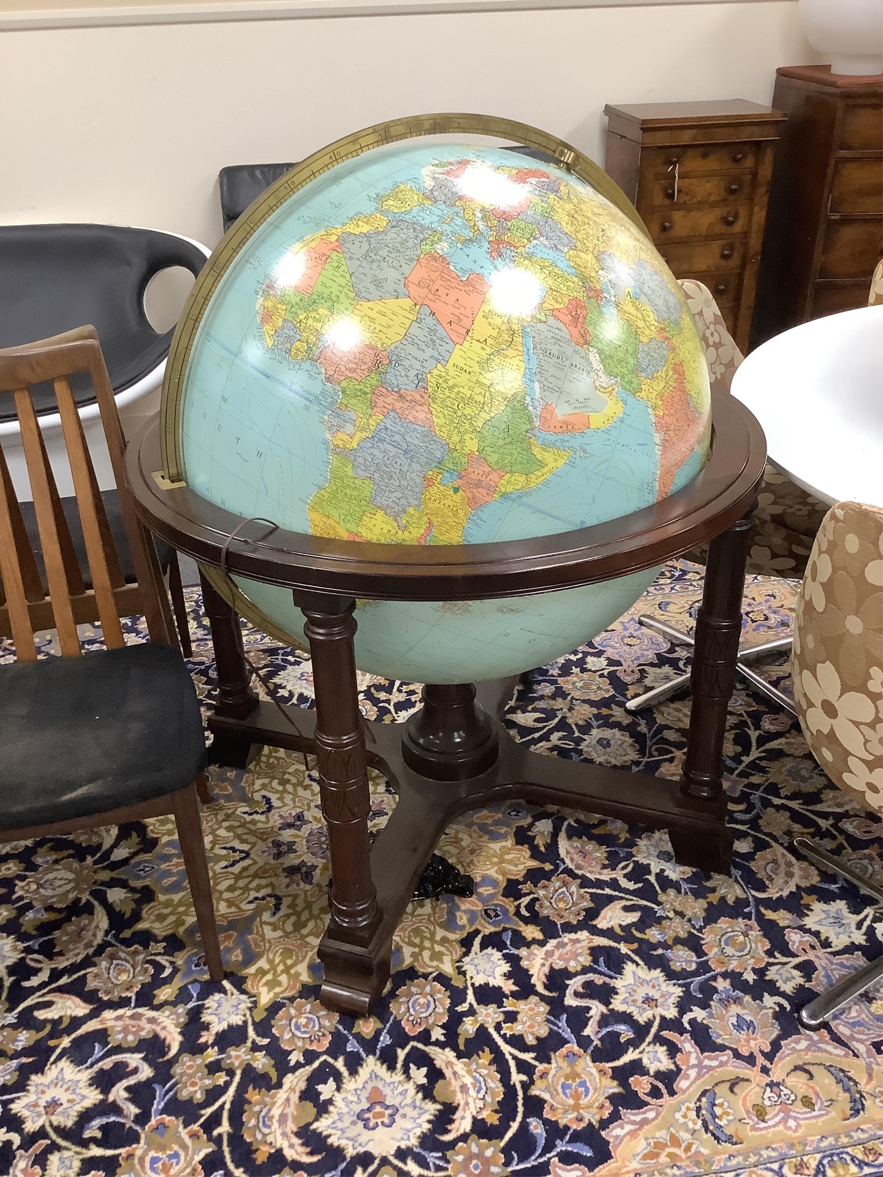 A mid 20th century Replogle 32in. Library Globe, height 122cm. Condition - good